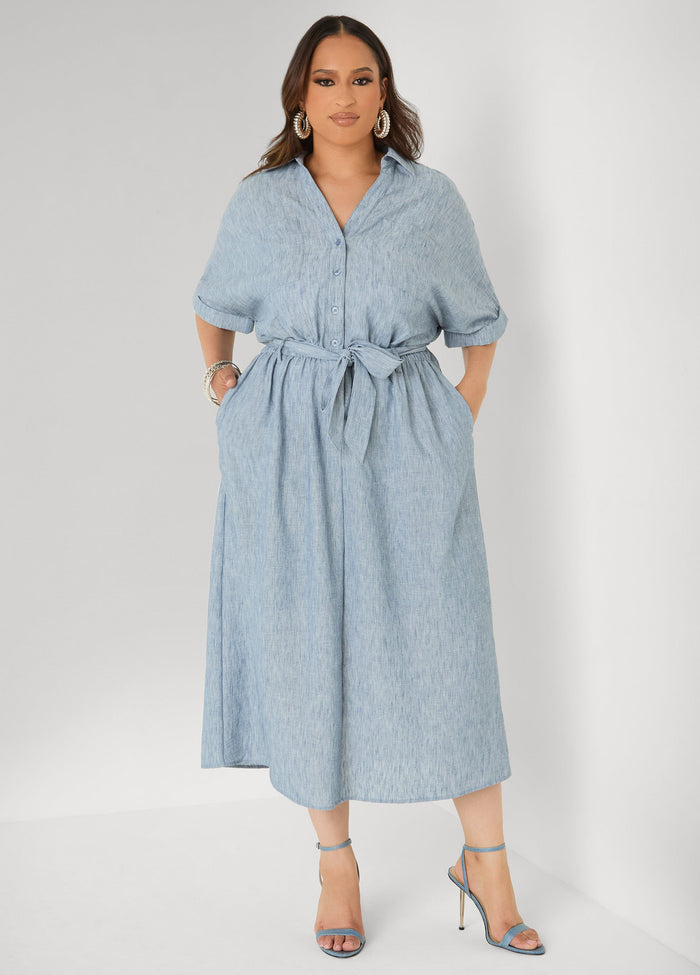 Collared Shirtdress with Tie Waist