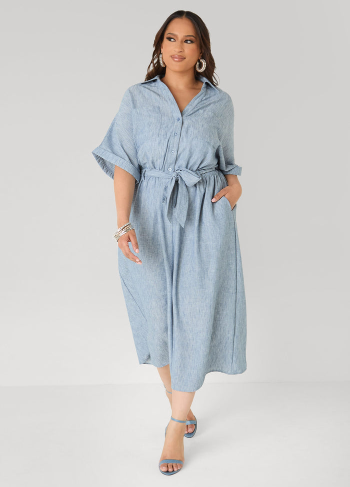 Collared Shirtdress with Tie Waist