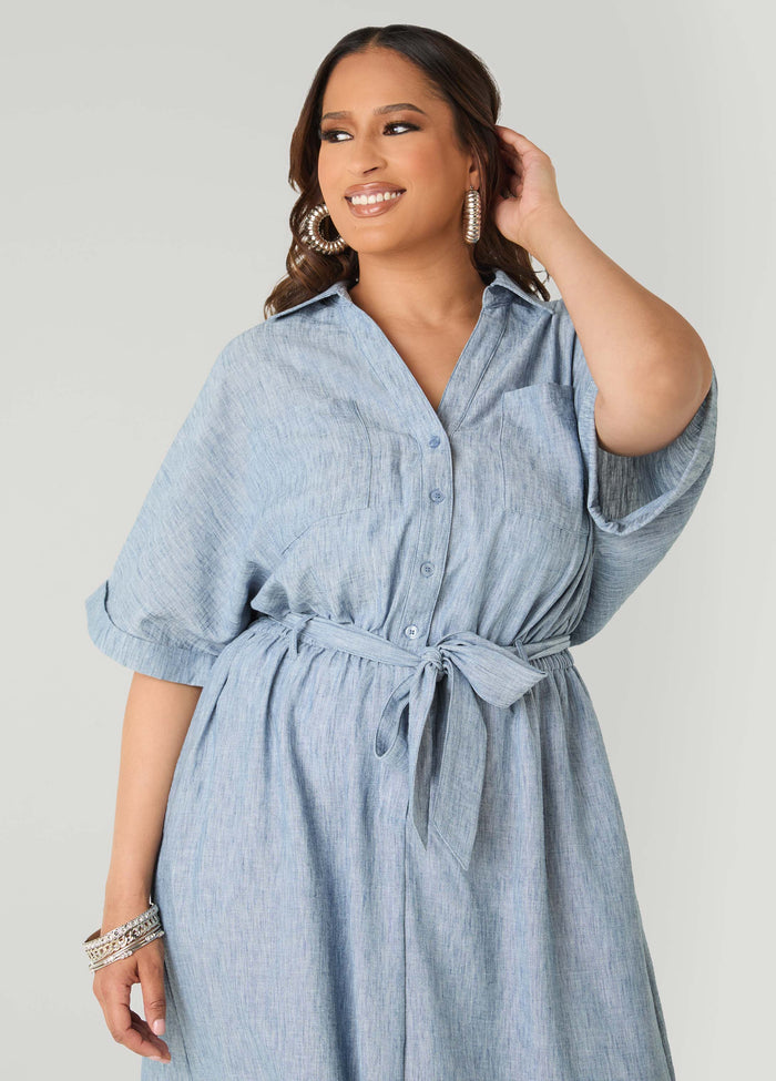 Collared Shirtdress with Tie Waist