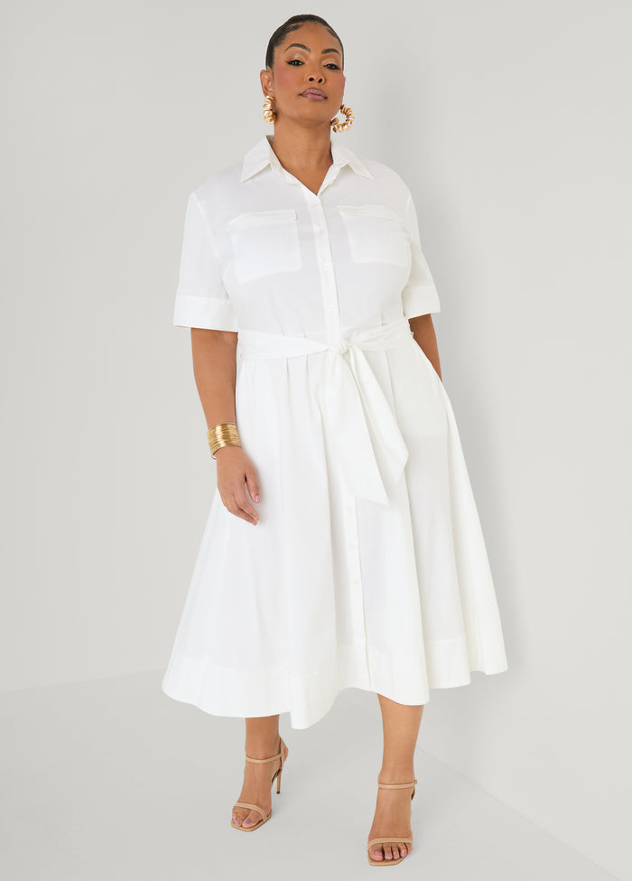 Cotton Blend A Line Shirtdress
