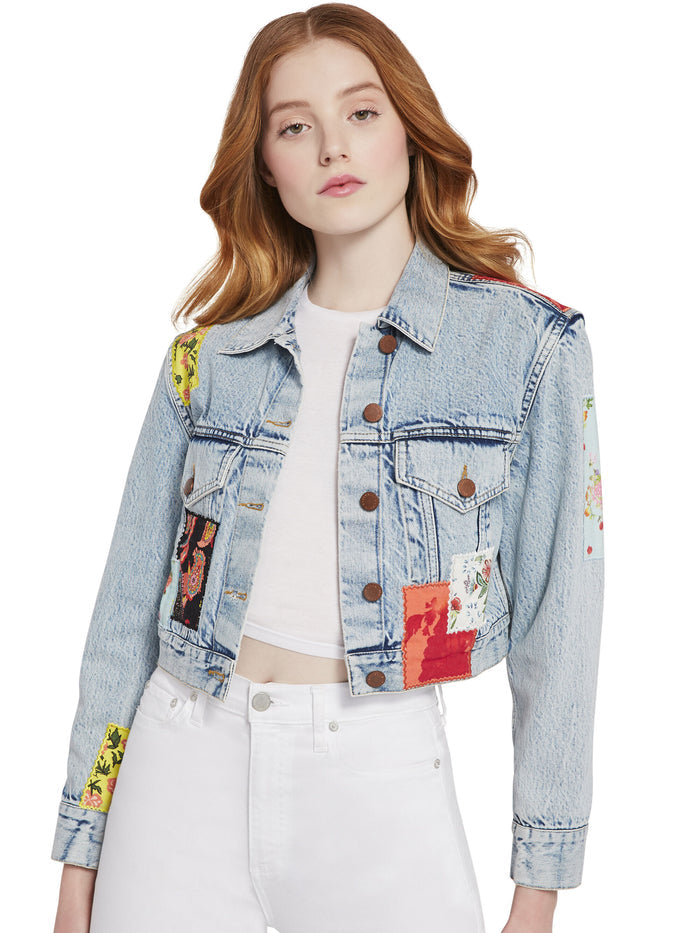 CROP BOXY JACKET WITH PATCHWORK - ROUTE 66/MULTI