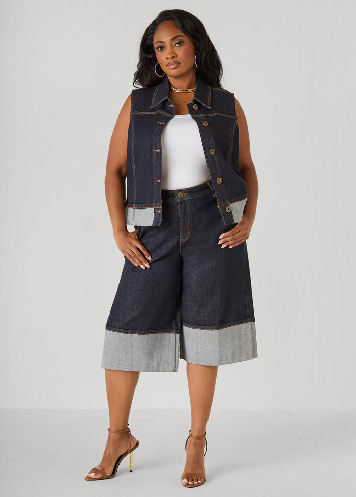 Cuffed Denim Bermuda Shorts