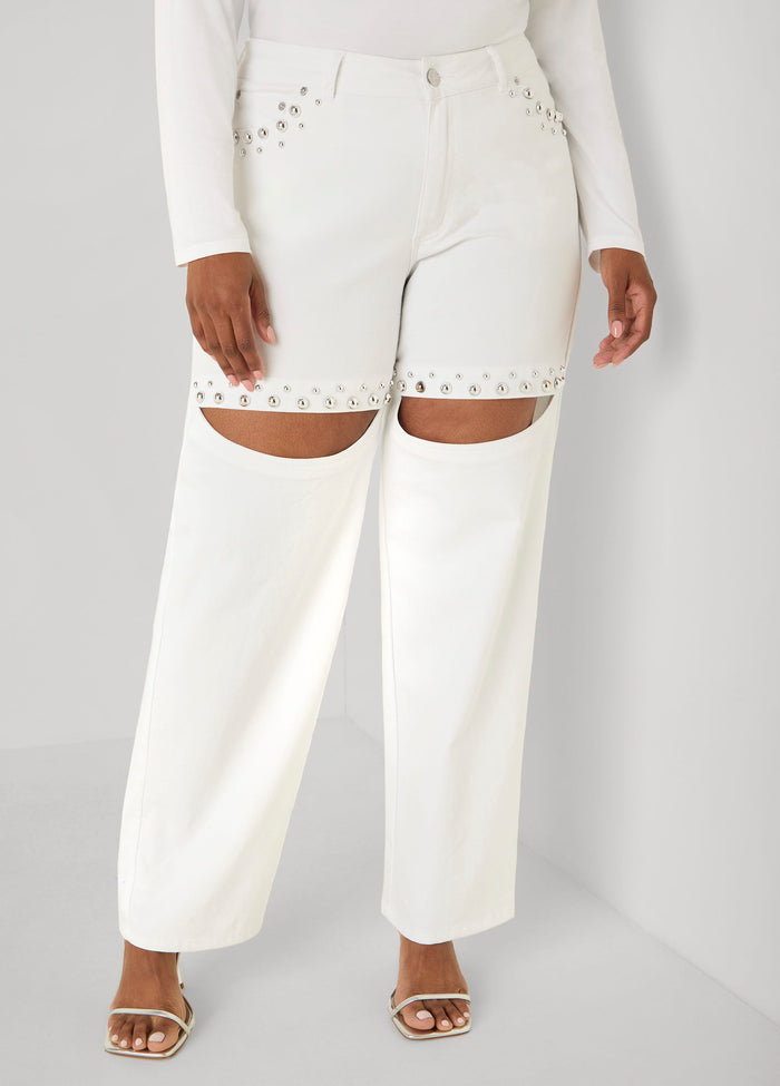 Cutout Studded Straight Leg Jeans