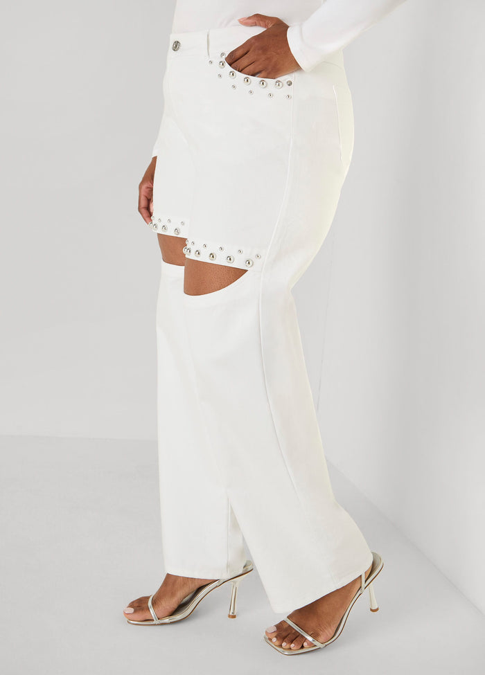 Cutout Studded Straight Leg Jeans
