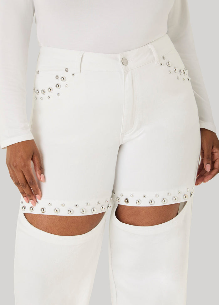 Cutout Studded Straight Leg Jeans