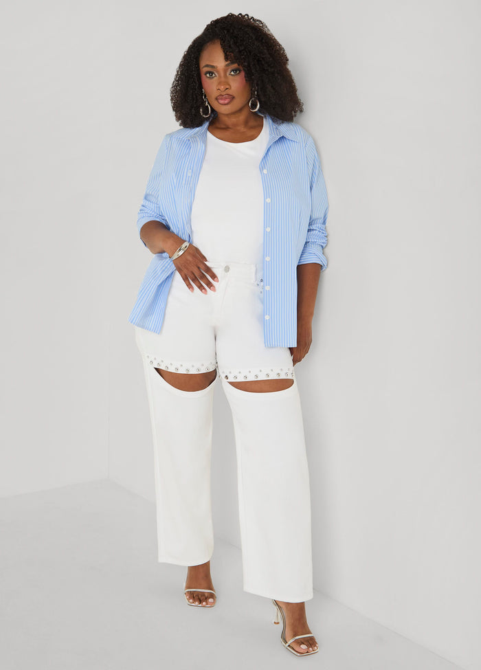 Cutout Studded Straight Leg Jeans