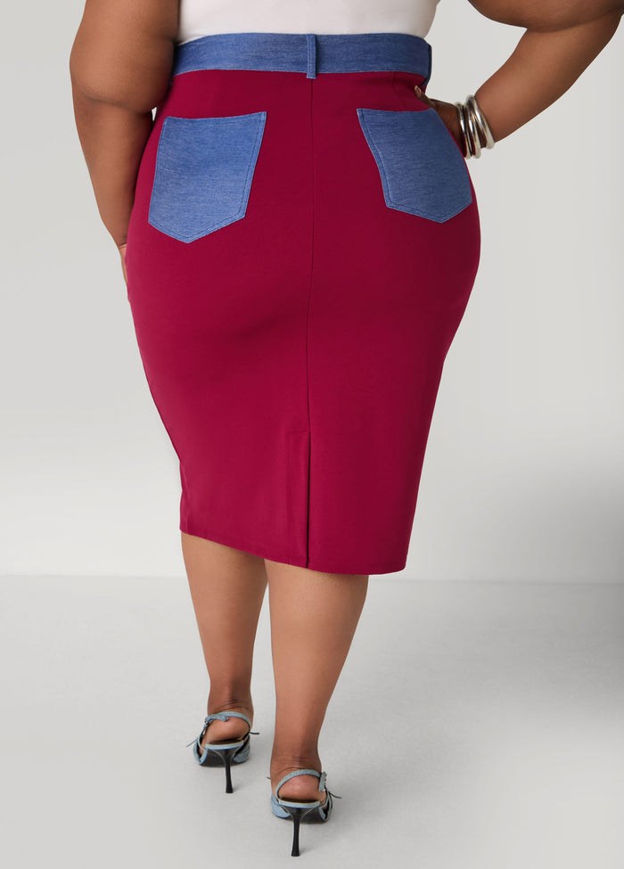 Denim Paneled Midi Skirt