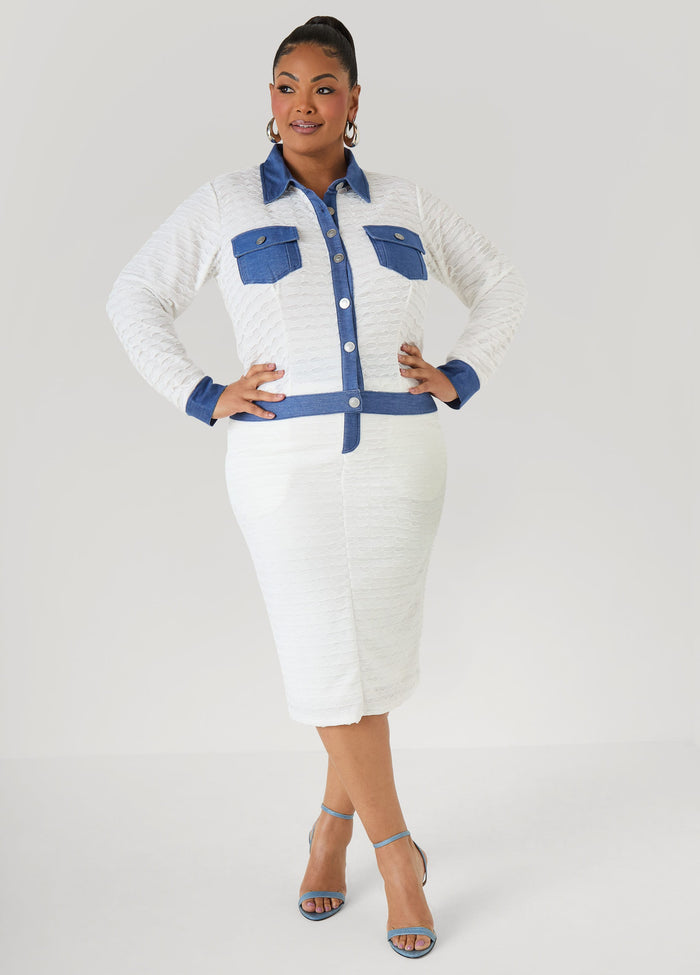 Denim Paneled Textured Skirt