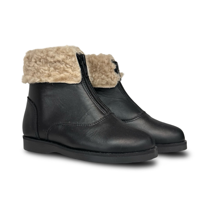 Don Louis Black Fur Zipper Bootie