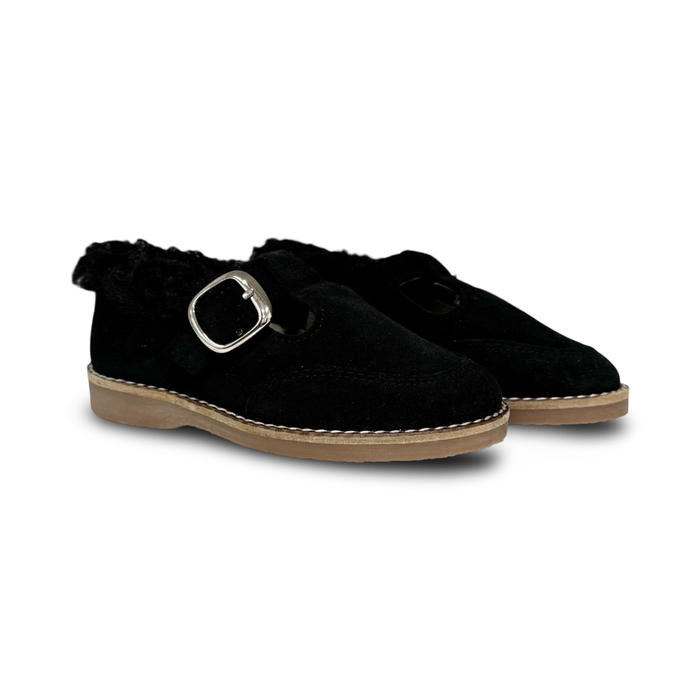 Don Louis Black Suede Fur T-Bar