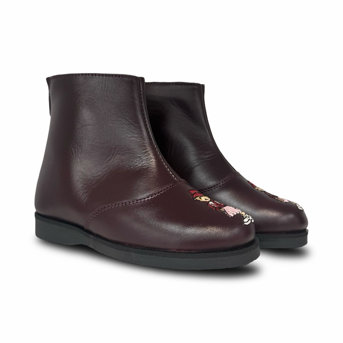 Don Louis Burgundy Girl Bear Zipper Bootie
