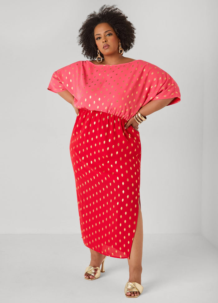 Dotted Two Tone Maxi Dress