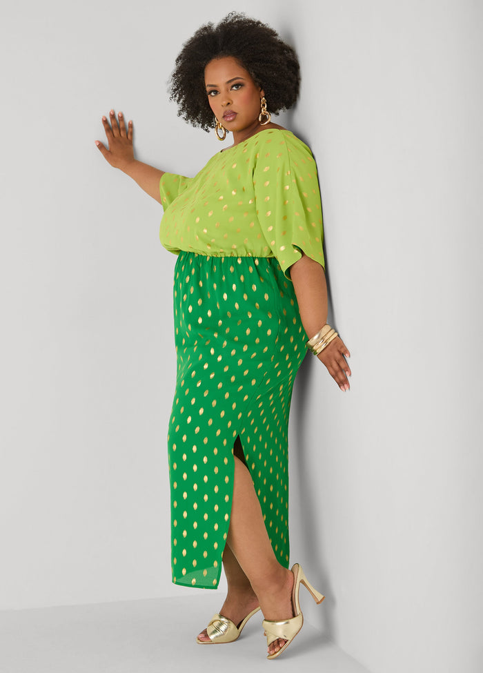 Dotted Two Tone Maxi Dress