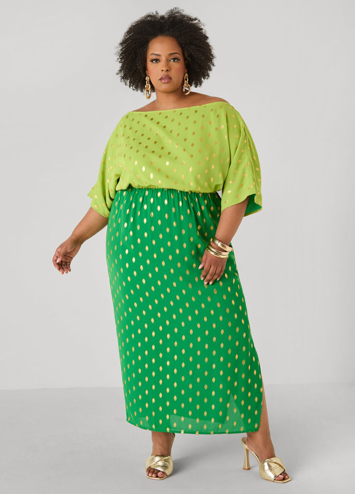 Dotted Two Tone Maxi Dress
