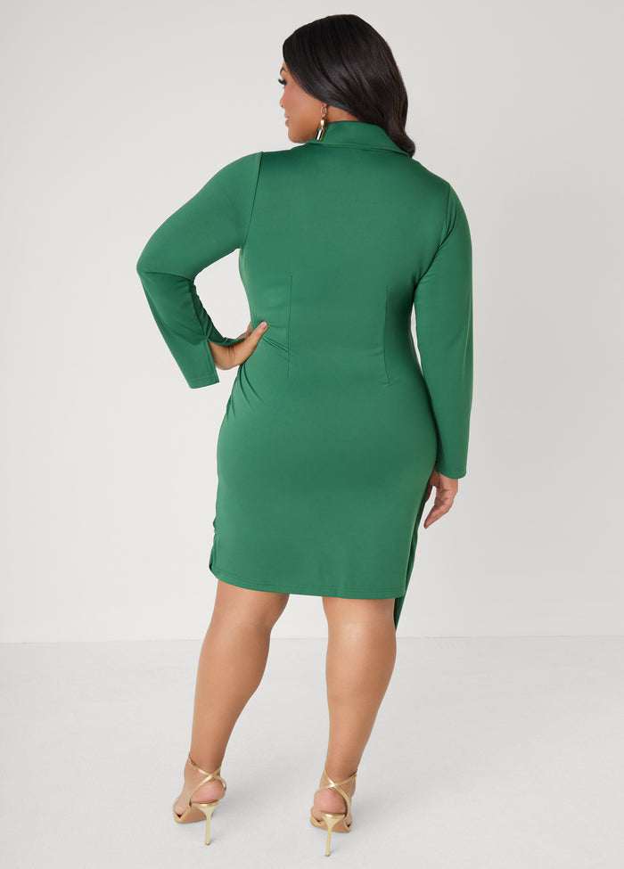 Draped Stretch Knit Shirtdress