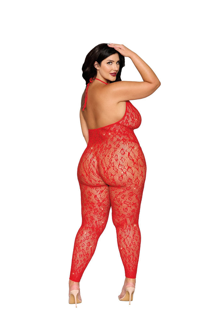 Dreamgirl Crystal Leopard Fishnet Halter Bodystocking