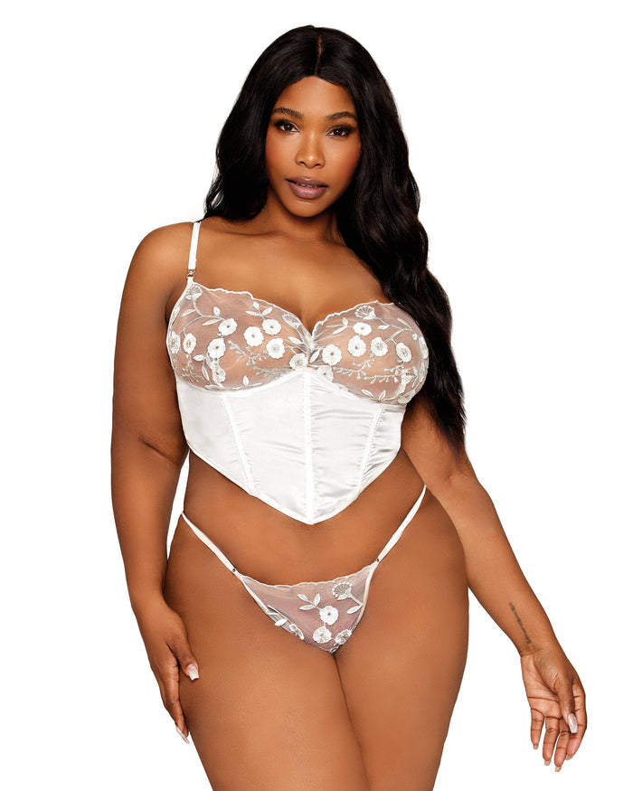 Dreamgirl Embroidered Bustier And G String Set