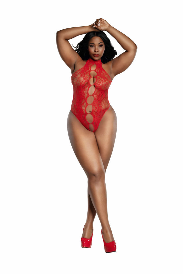 Dreamgirl High Collar Peek A Boo Teddy