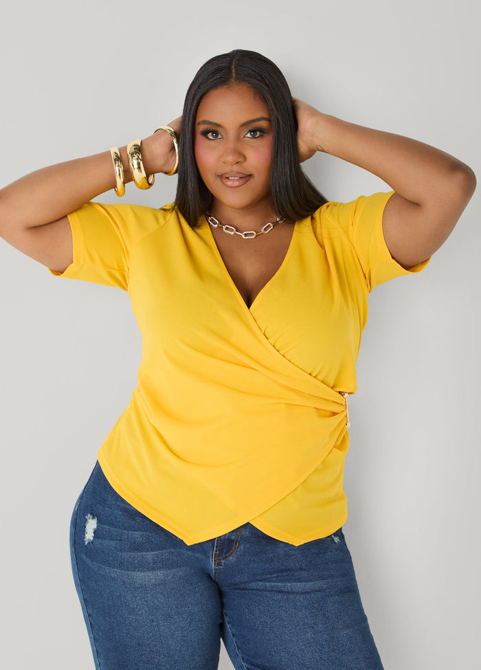 Embellished Faux Wrap Top
