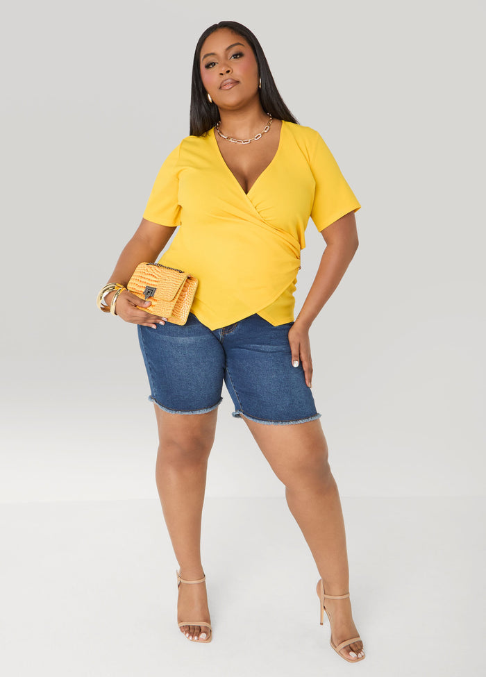 Embellished Faux Wrap Top