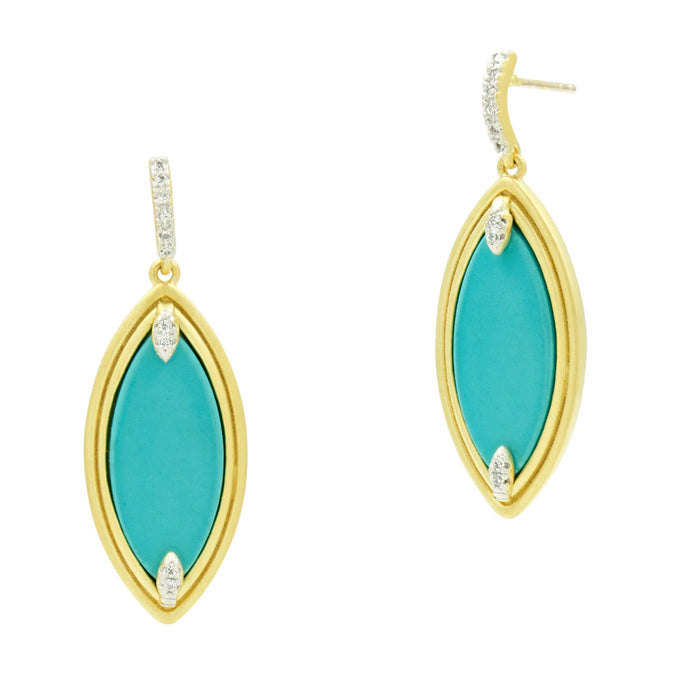 14KGoldandPlatinumonSterlingSilver Fleur Bloom EMPIRE Turquoise Marquise Drop Earrings Fleur Bloom Empire EARRING