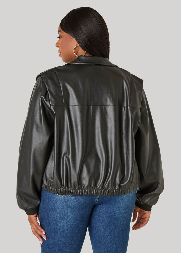 Faux Leather Bomber Jacket
