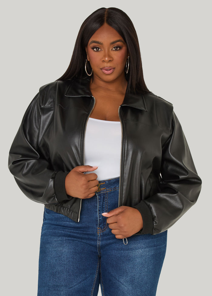 Faux Leather Bomber Jacket