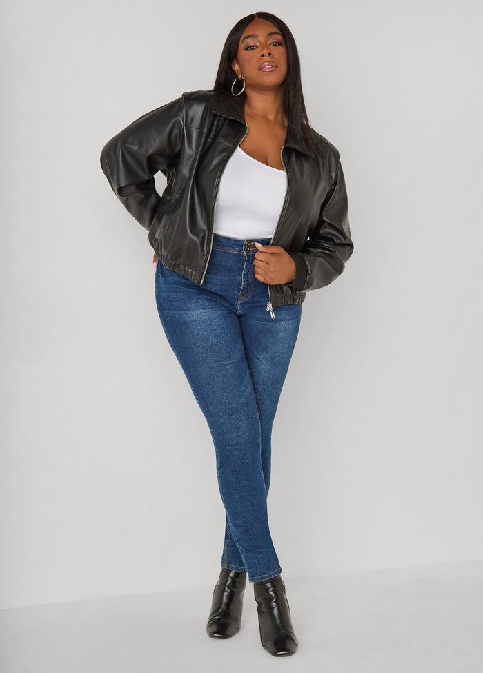 Faux Leather Bomber Jacket