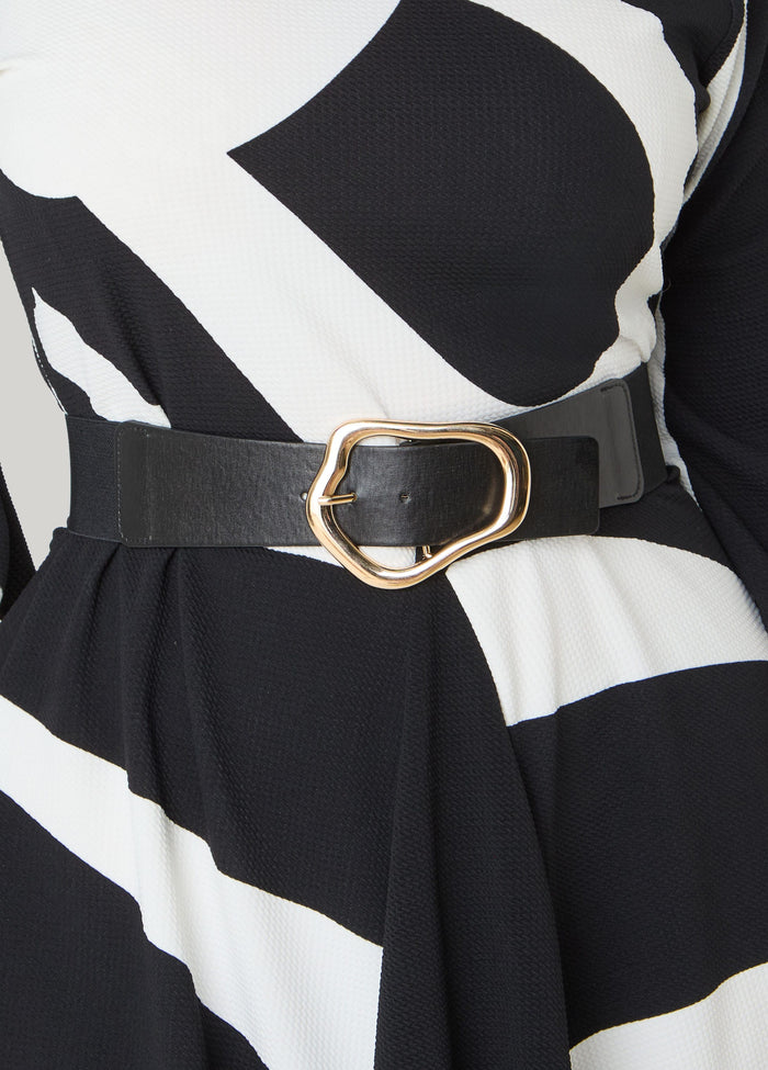 Faux Leather Sculpted Buckle Belt