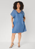 Faux Pearl Chambray Dress