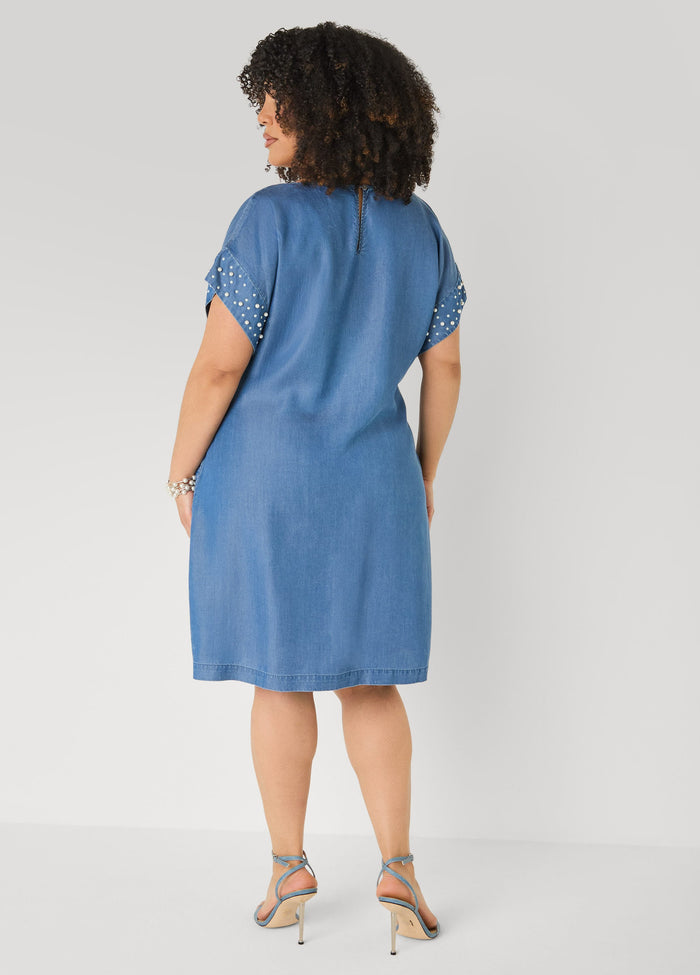 Faux Pearl Chambray Dress