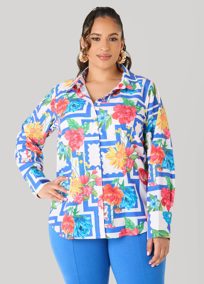 Floral Print Collared Shirt