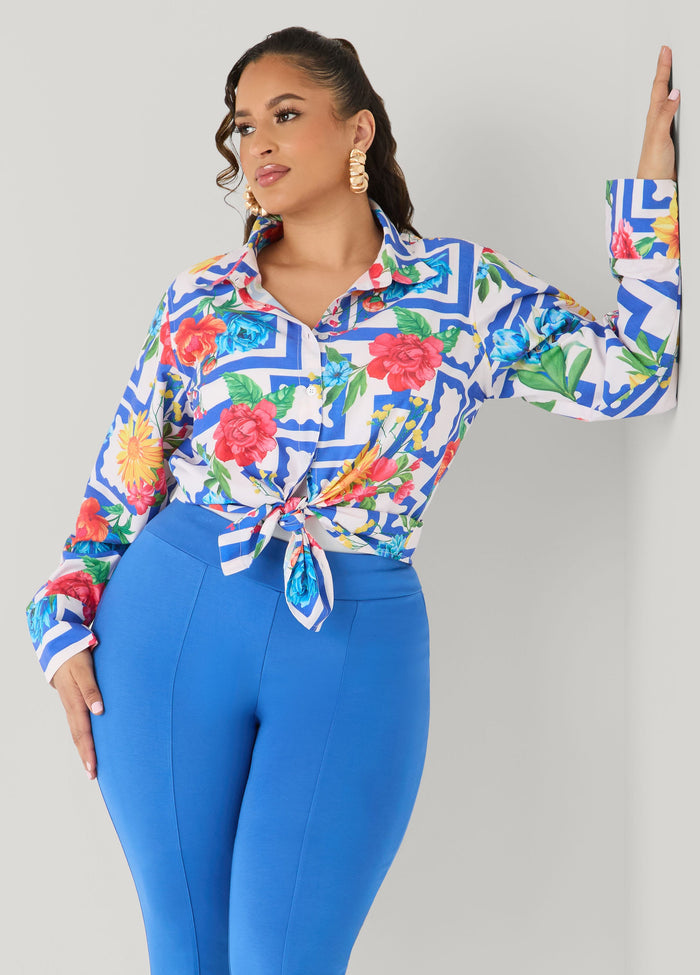 Floral Print Collared Shirt