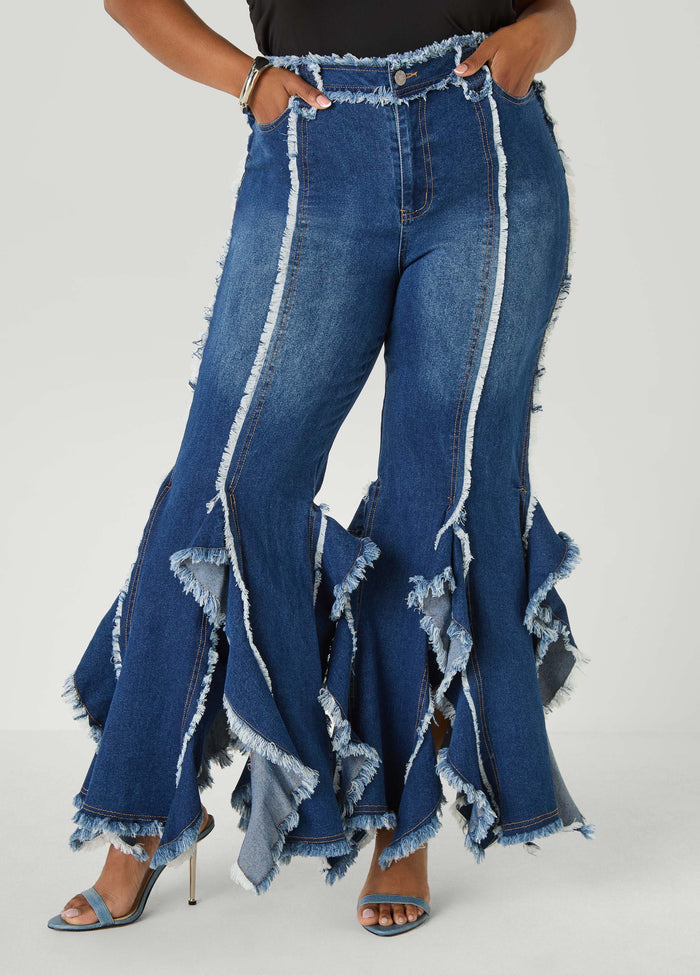 Frayed Ruffle Flared Jeans