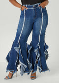 Frayed Ruffle Flared Jeans