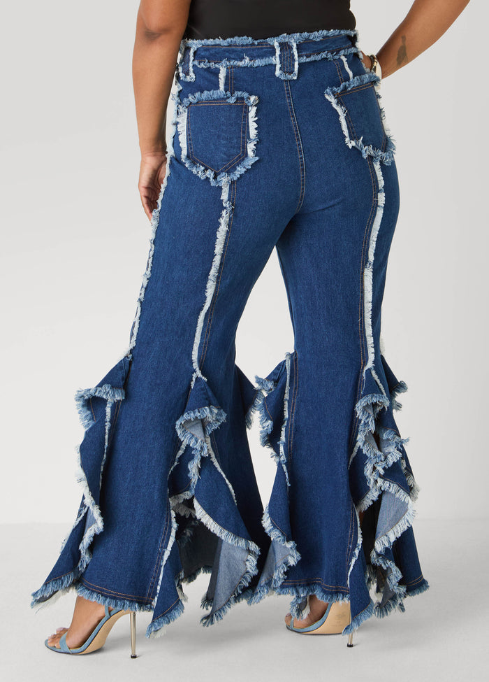 Frayed Ruffle Flared Jeans