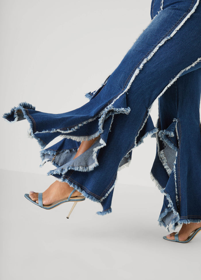 Frayed Ruffle Flared Jeans