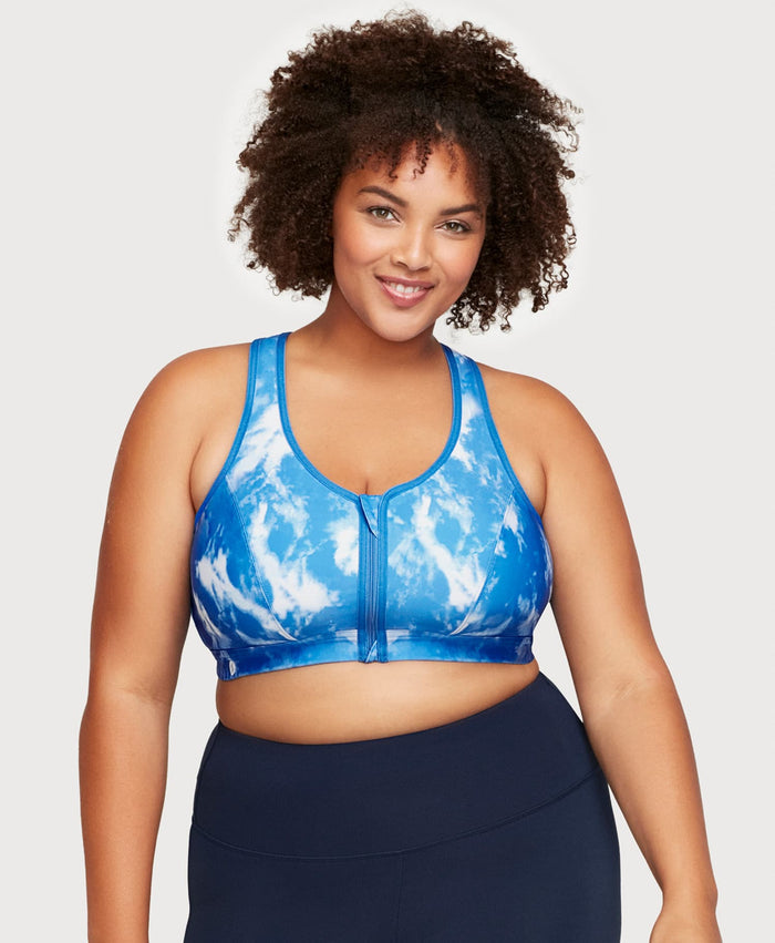 Front-Closure Zip Up Sports Bra Blue