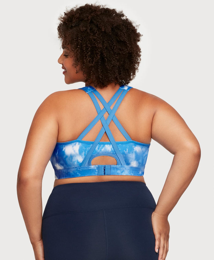 Front-Closure Zip Up Sports Bra Blue