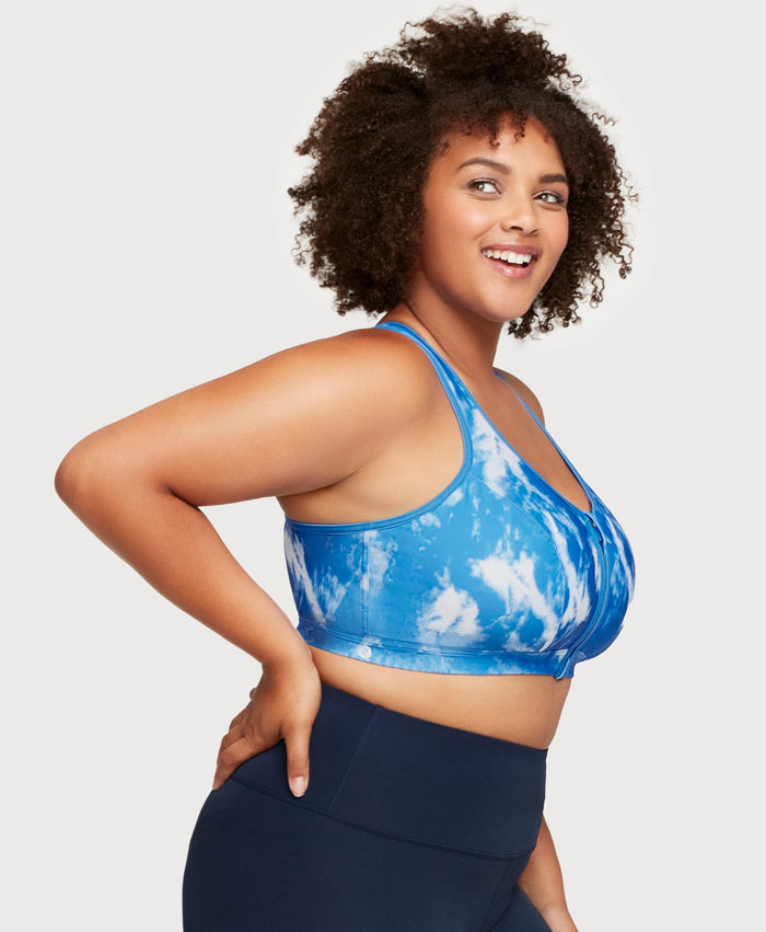 Front-Closure Zip Up Sports Bra Blue