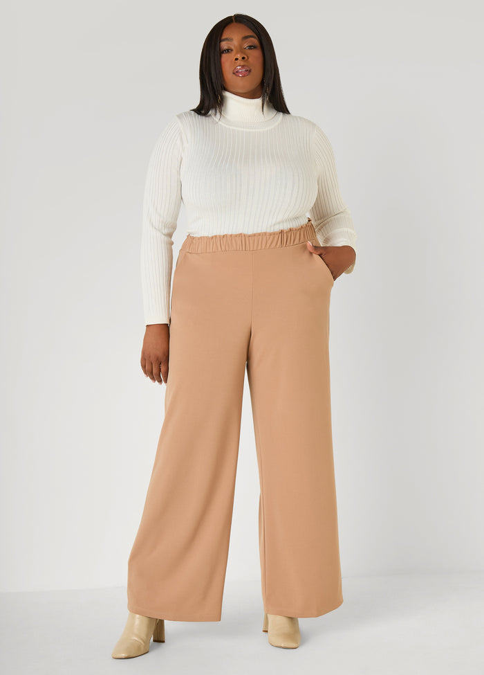 Gathered Waist Straight Leg Pants