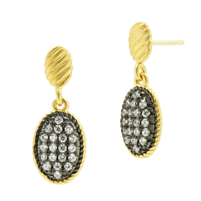 Gilded Cable Small Pave Drop Earrings - FREIDA ROTHMAN