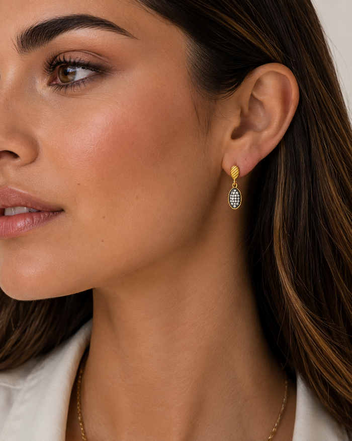 Gilded Cable Small Pave Drop Earrings