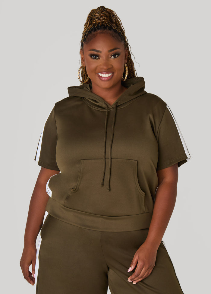 Hooded Stripe Trimmed Pullover