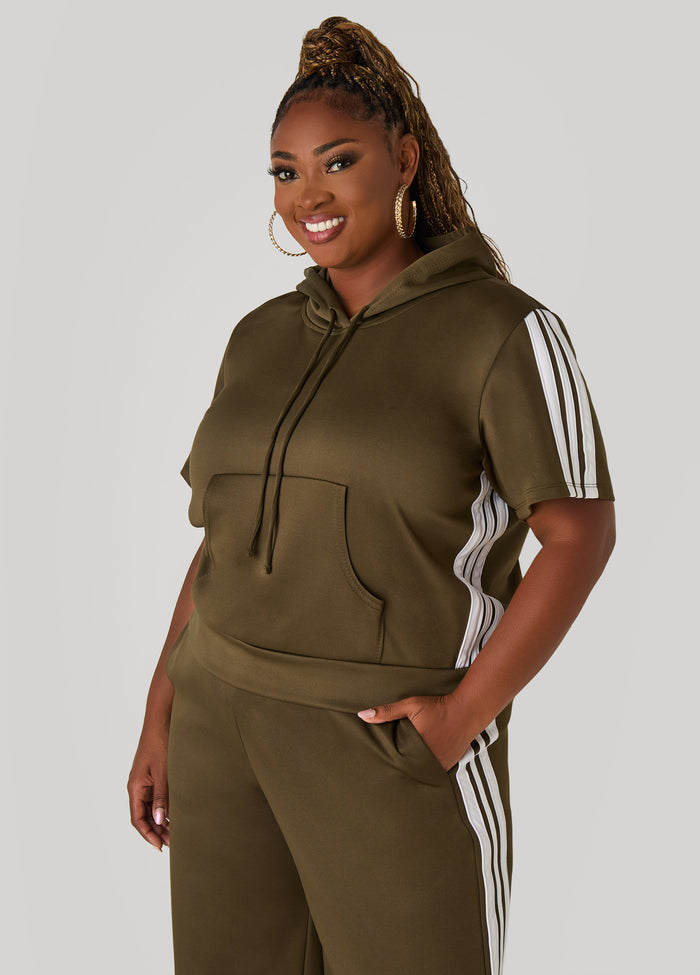 Hooded Stripe Trimmed Pullover