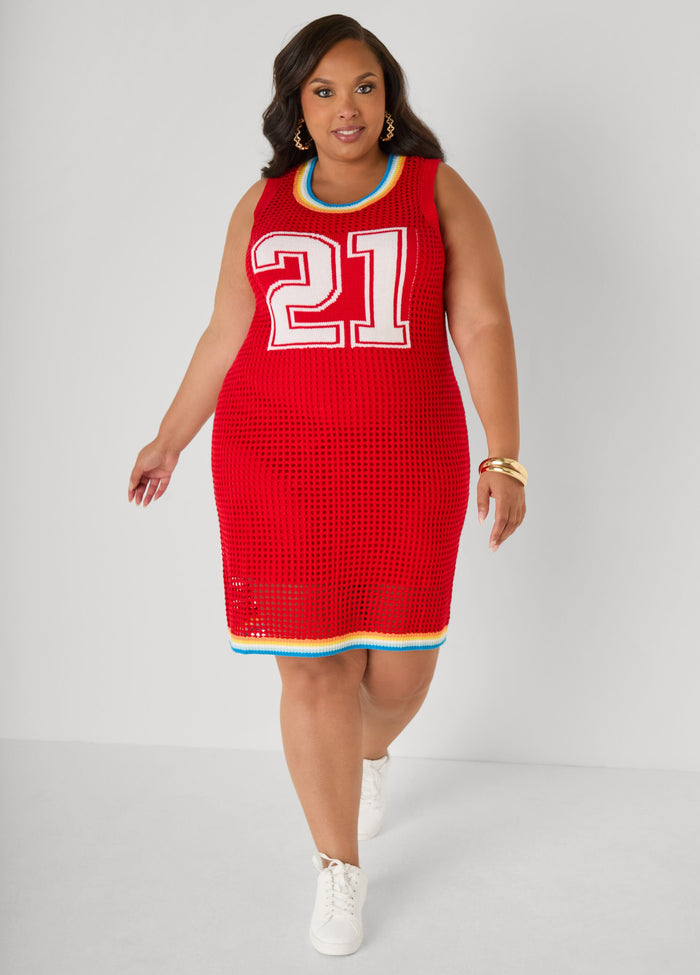 Jacquard Paneled Open Knit Dress