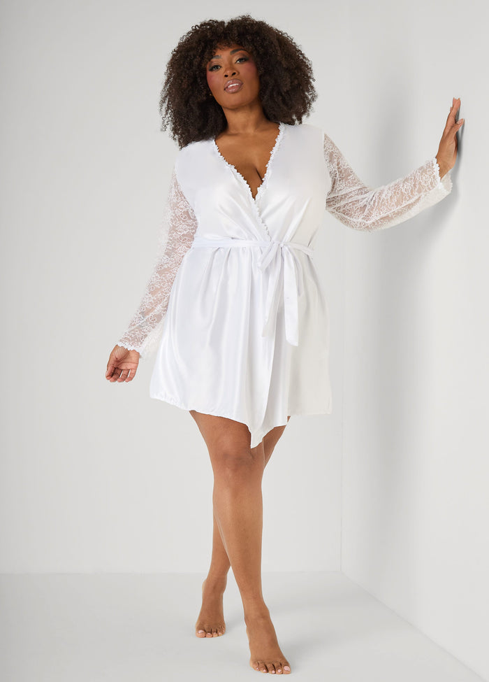 Lace Paneled Satin Robe