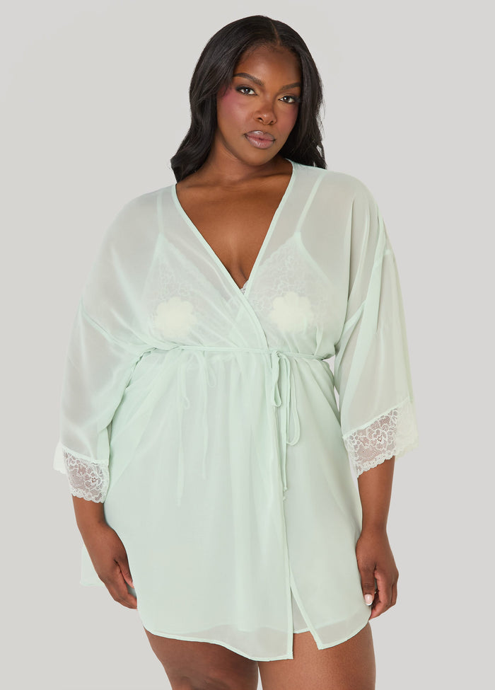 Lace Paneled Babydoll And Robe Set
