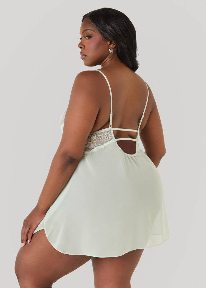 Lace Paneled Babydoll And Robe Set