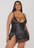 Lace Trimmed Satin Chemise Set
